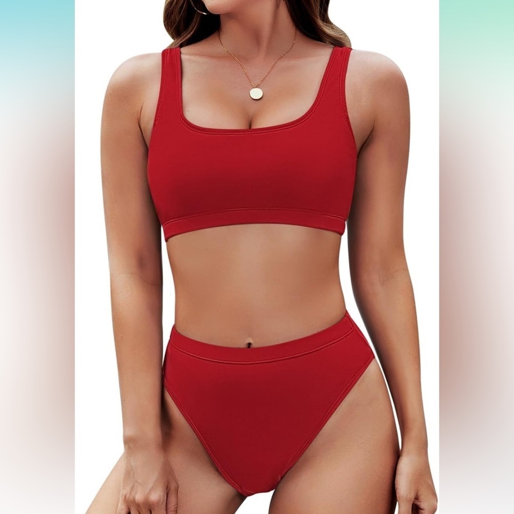Pink Queen Women's Crop Top High Waisted Cheeky Bikini Set 2 Piece Swimsuits SM